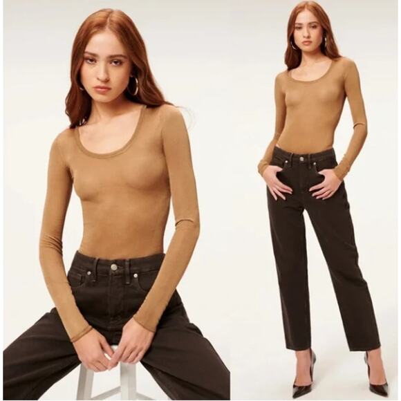 Good American Gold Tan Sheer Knit Bodysuit (Size 3/L) - Picture 1 of 11